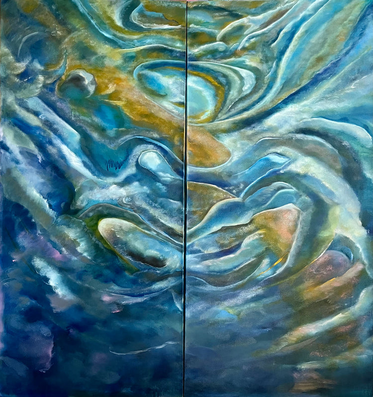 Abstract the warm evening sky - Abstract art oil painting-Laurie Rubell