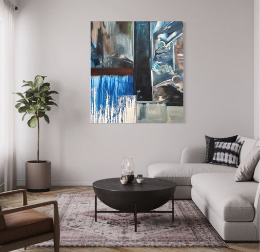 Abstract Figures in Landscape,Oil on Canvas #16 - Laurie Rubell interior view on a wall