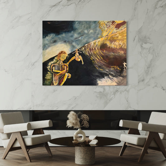 Abstract Figures in Landscape,Oil on Canvas #32 - Laurie Rubell displayed on an interior wall