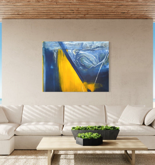 Abstract Figures in Landscape #37 displayed on an interior wall