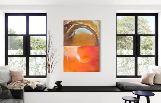 Abstract Landscape oil painting #15 by Laurie Rubell displayed on a wall