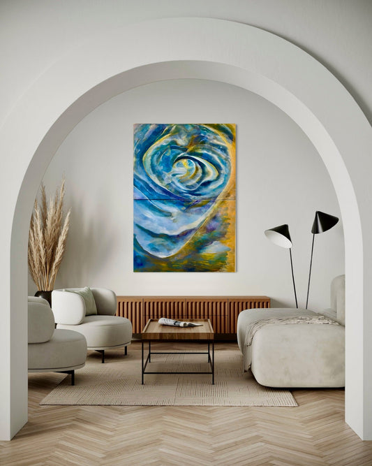 Dawn of the liquid sky Abstract Oil Painting - Laurie Rubell