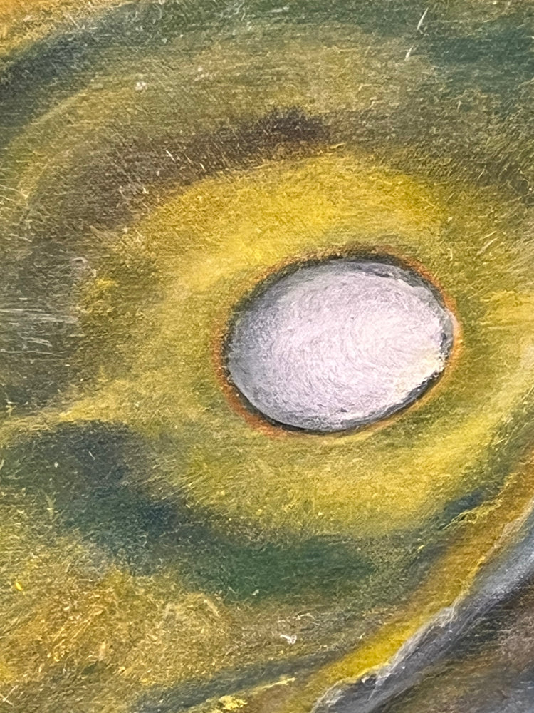 Detail of Orbiting the Invisible abstract oil painting diptych by Laurie Rubell