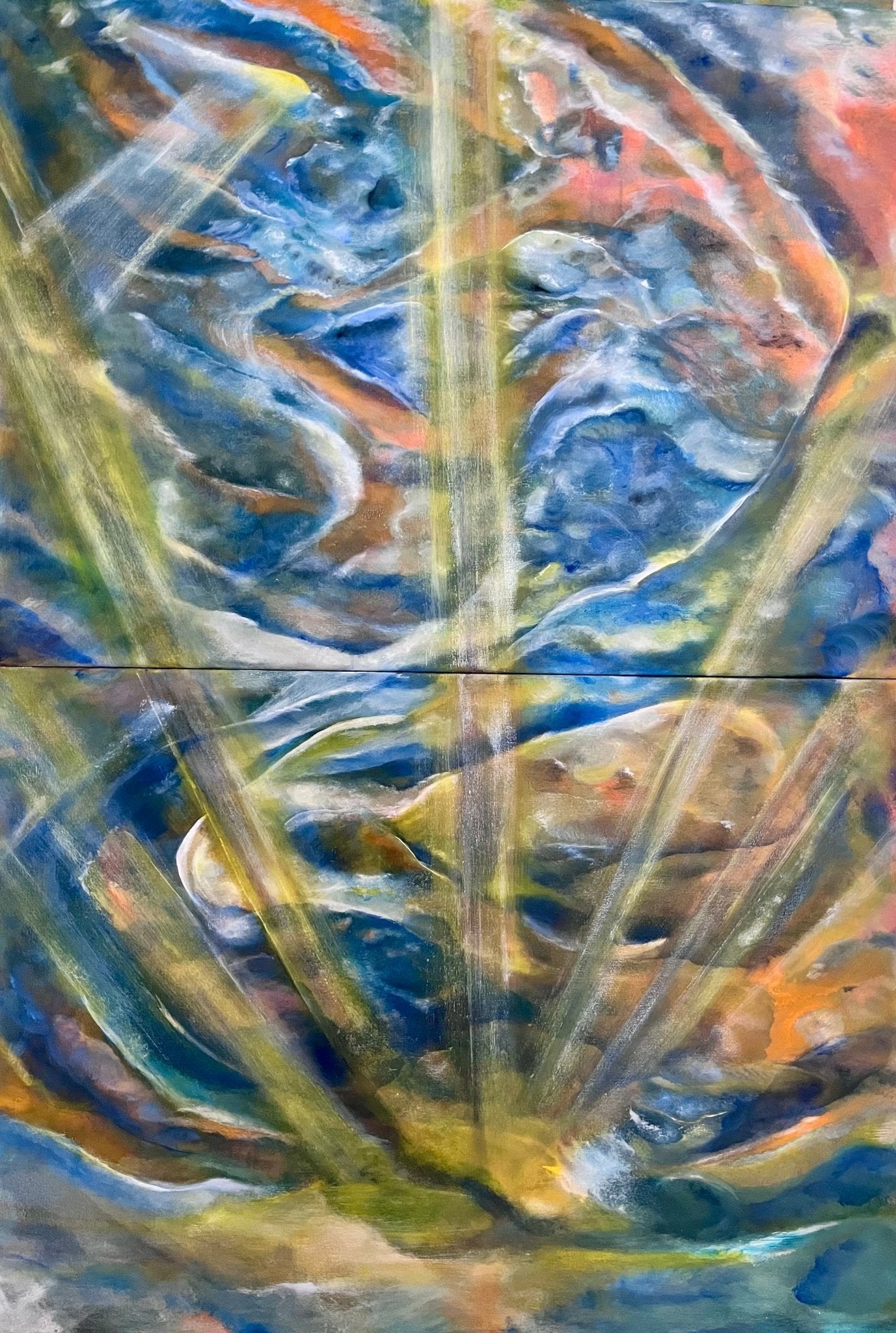 Late November Echoes, abstract figurative oil painting by Laurie Rubell