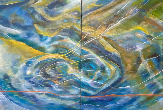 Sometimes all at once, Abstract Figurative oil painting. - Laurie Rubell