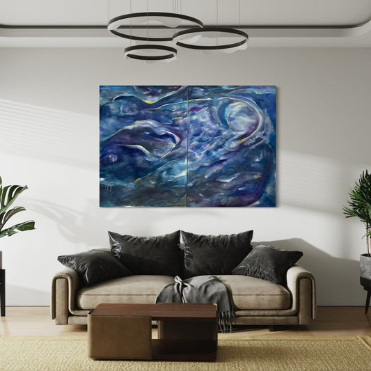 Under Autumn Ashes in Pompeii – Abstract Oil Painting by Laurie Rubell interior view on a wall 