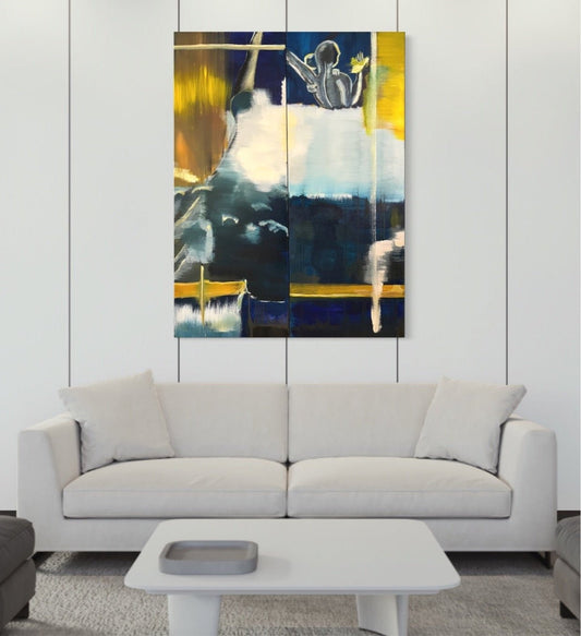 Abstract art oil painting -Surround the lighted waves by Laurie Rubell interior view on a wall 