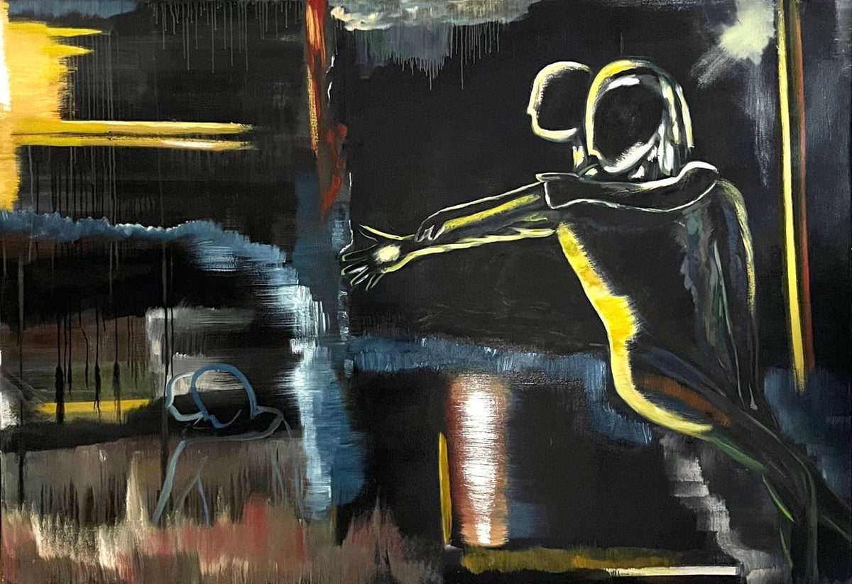   Abstract Figures in Landscape #1, abstract figurative oil painting by Laurie Rubell