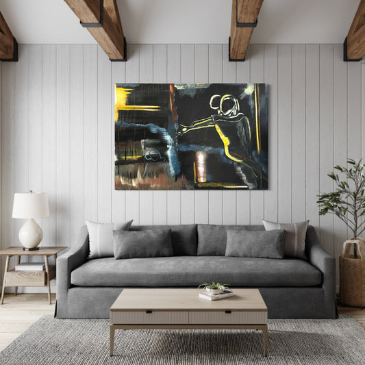   Abstract Figures in Landscape #1 displayed on a wall in a contemporary interior