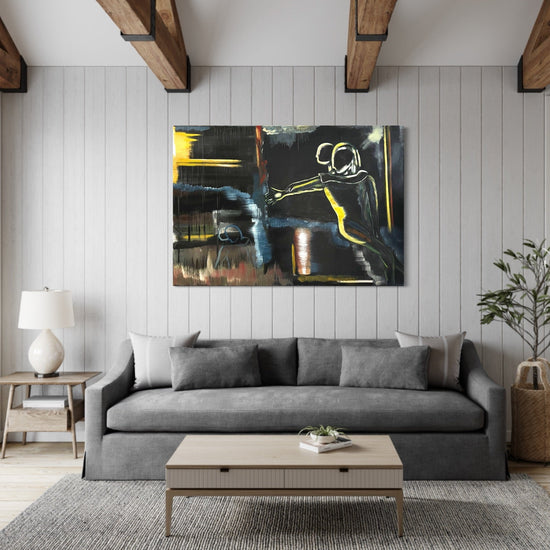   Abstract Figures in Landscape #1 displayed on a wall in a contemporary interior