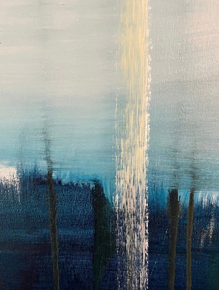  Detail of Abstract Figures in Landscape, Oil Painting #16 showing layered oil paint and brushwork