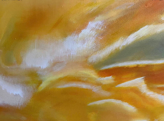  Detail of Abstract Figures in Landscape, Oil Painting #17 showing layered oil paint and brushwork