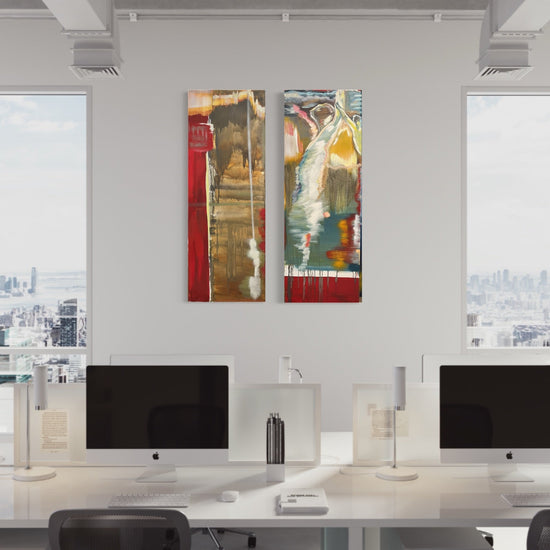 Abstract Figures in Landscape,Oil on Canvas #18 - Laurie Rubell interior view on a wall with separate canvases 
