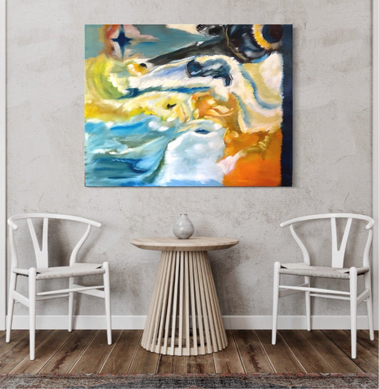Abstract Figures in Landscape,Oil on Canvas #19 - Laurie Rubell interior view on a wall 