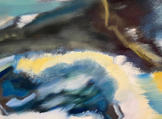 Detail of Abstract Figures in Landscape Oil Painting #19 by Laurie Rubell