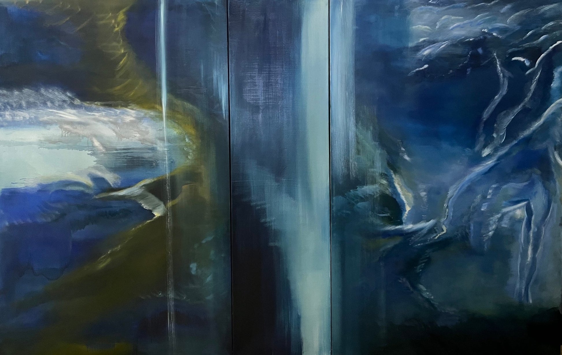  Abstract Figures in Landscape #34, three-canvas oil painting by Laurie Rubell