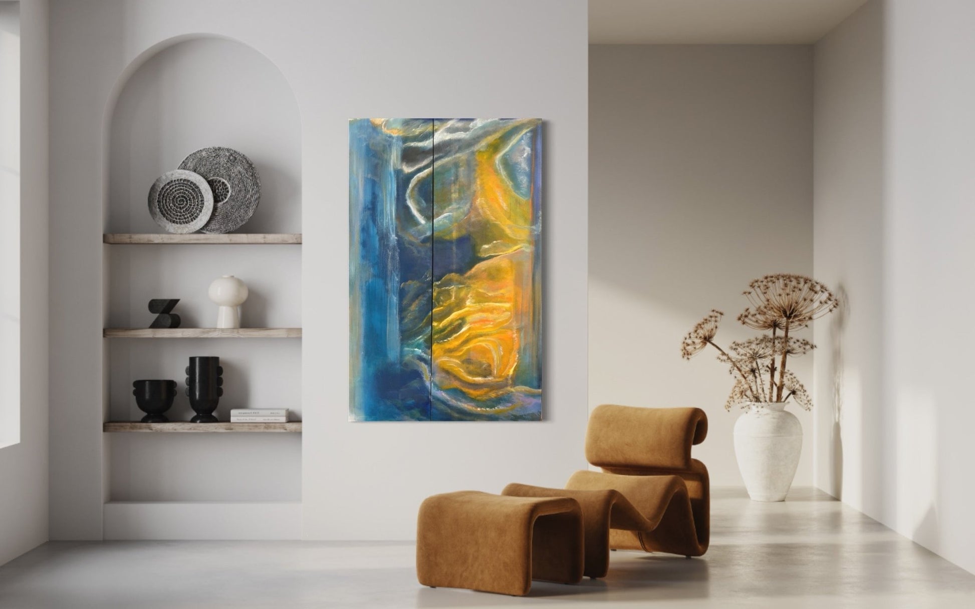  Abstract Figures in Landscape #35 displayed on a wall in a contemporary interior