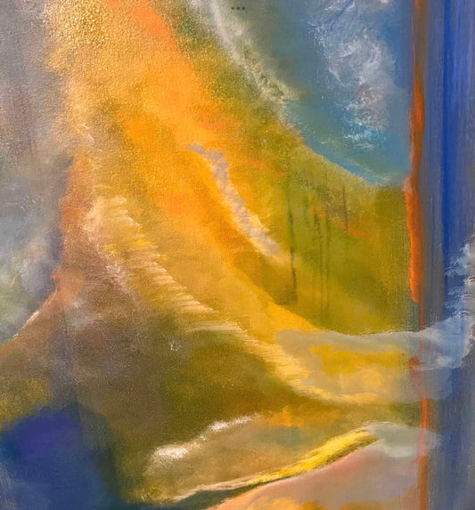 Detail of Abstract Figures in Landscape #35 showing layered oil paint and expressive brushwork