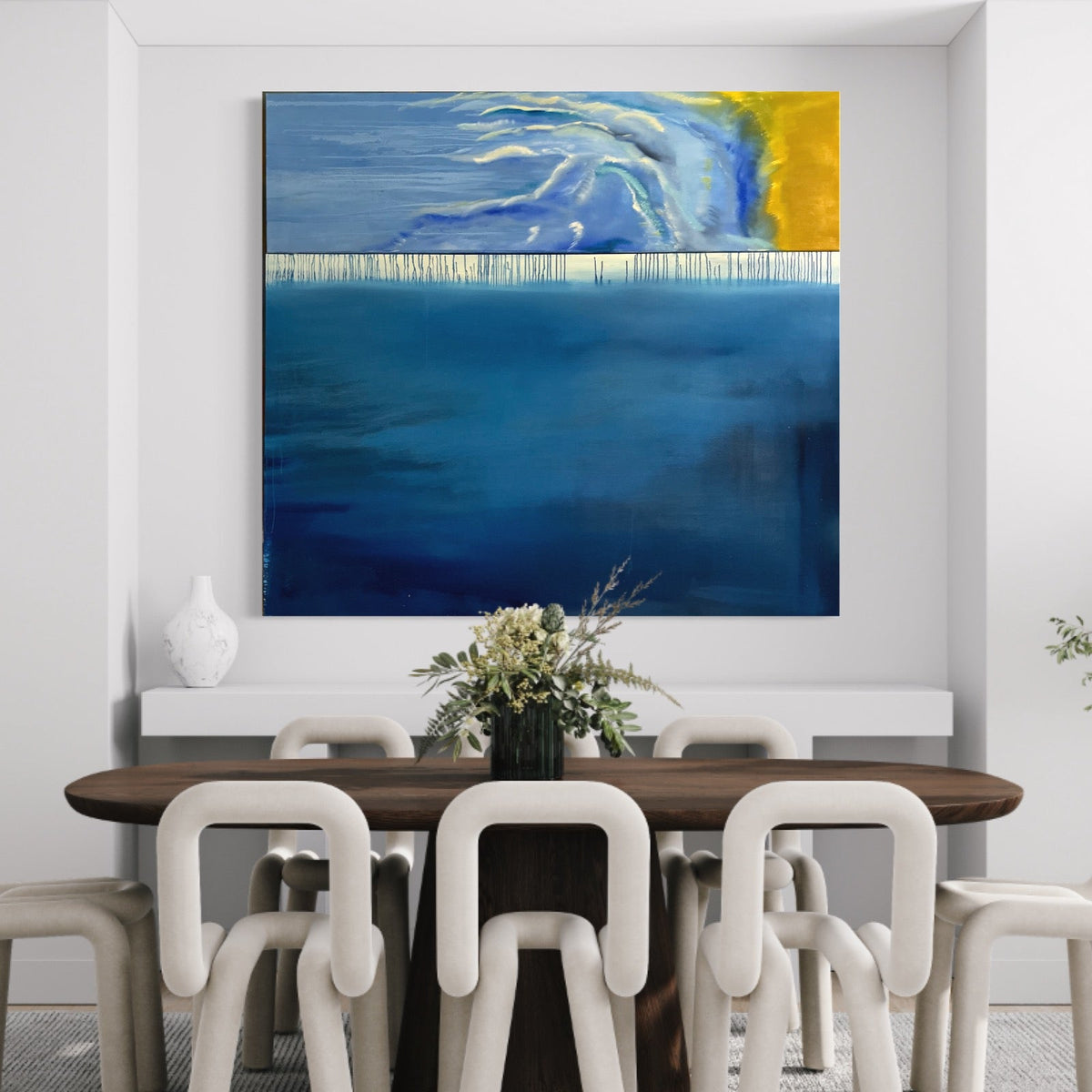 Two-canvas Abstract Figures in Landscape #36 shown in an interior setting