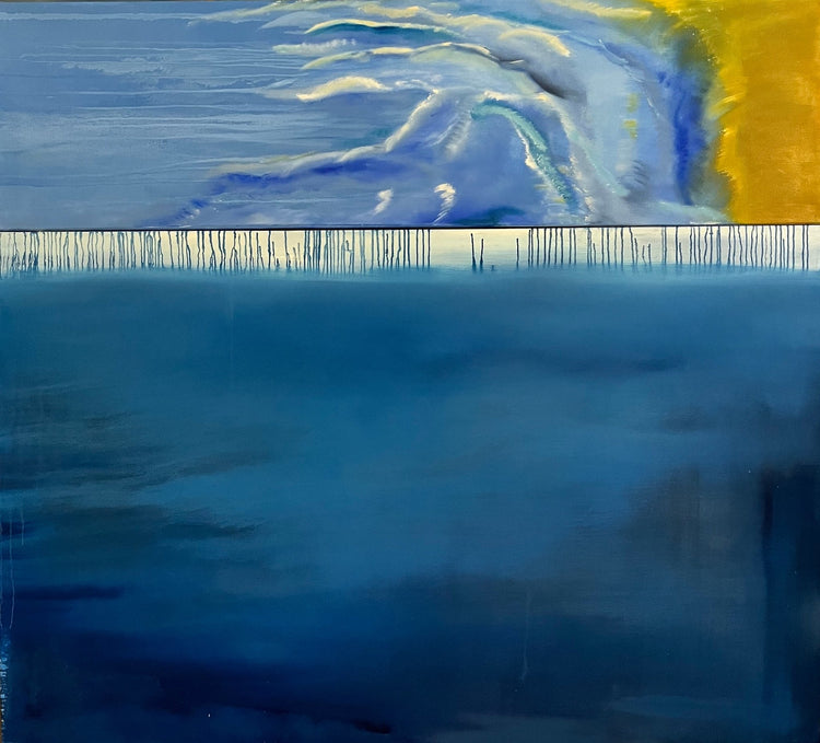 Abstract Figures in Landscape #36, two-canvas oil painting by Laurie Rubell