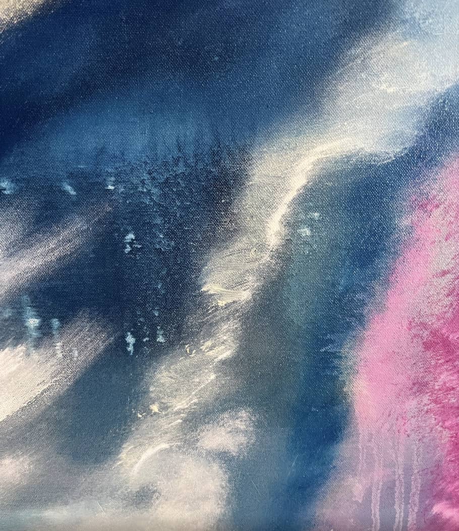     Detail of Abstract Figures in Landscape #38 showing layered color and brushwork