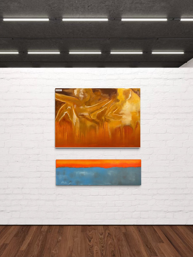 Abstract Figures in Landscape Oil Painting #9 with the two canvases displayed separately