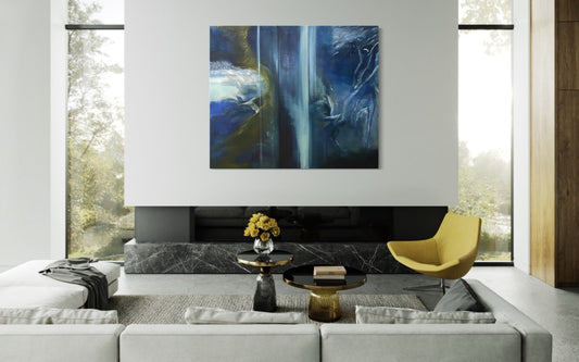 Abstract Figures in Landscape,Oil on Canvas #34 - Laurie Rubell displayed on interior wall 