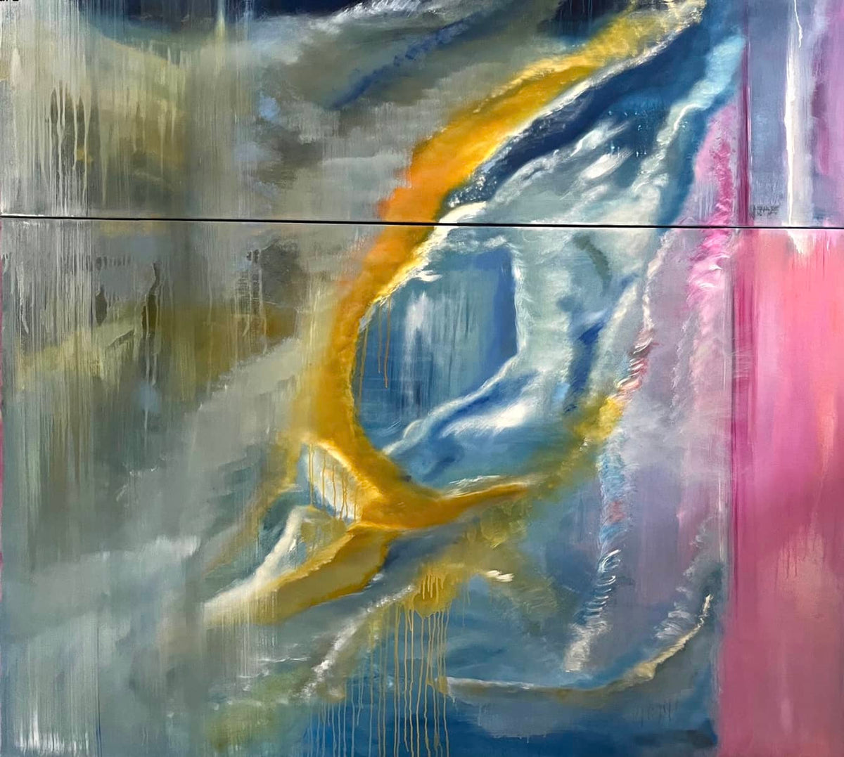     Abstract Figures in Landscape #38, two-canvas oil painting by Laurie Rubell