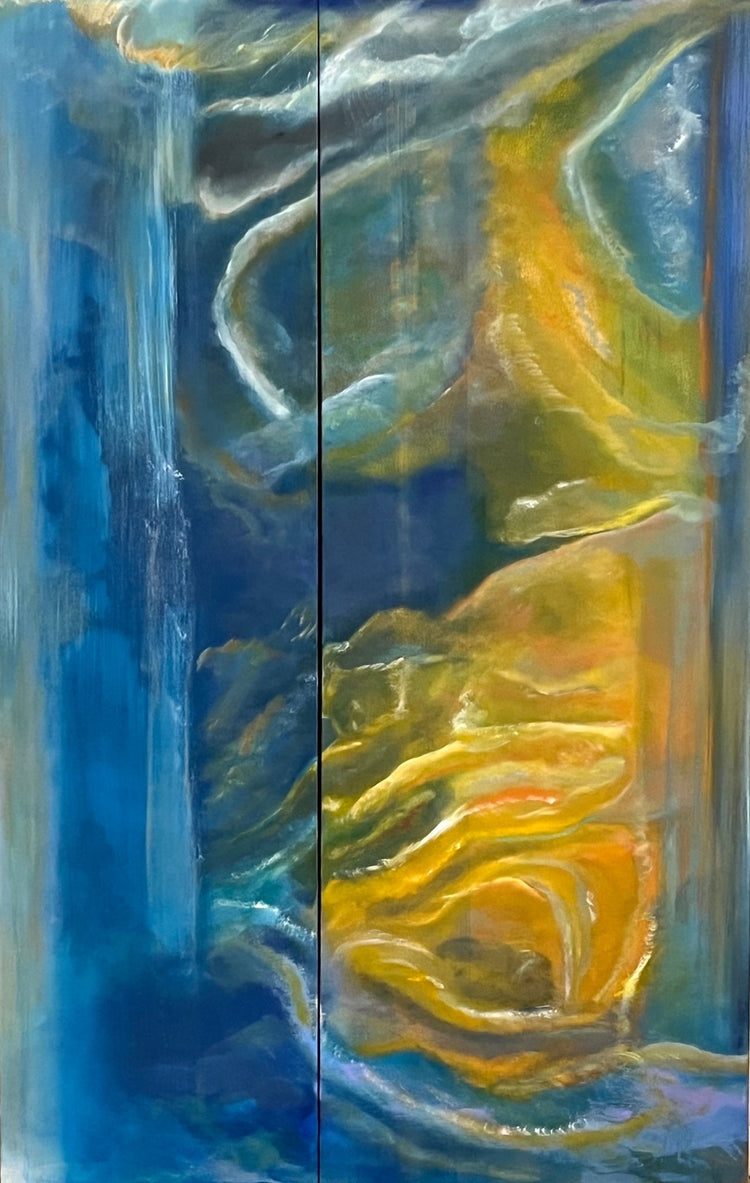 Abstract Figures in Landscape #35, two-canvas oil painting by Laurie Rubell
