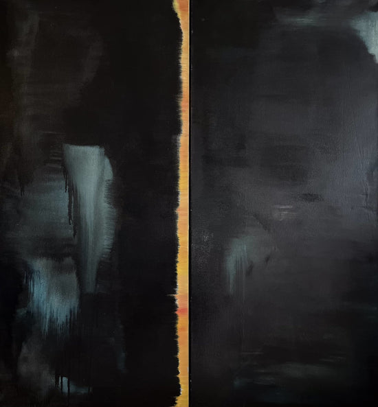  Abstract Oil Painting #14 two-canvas diptych with dark blue and black color by Laurie Rubell