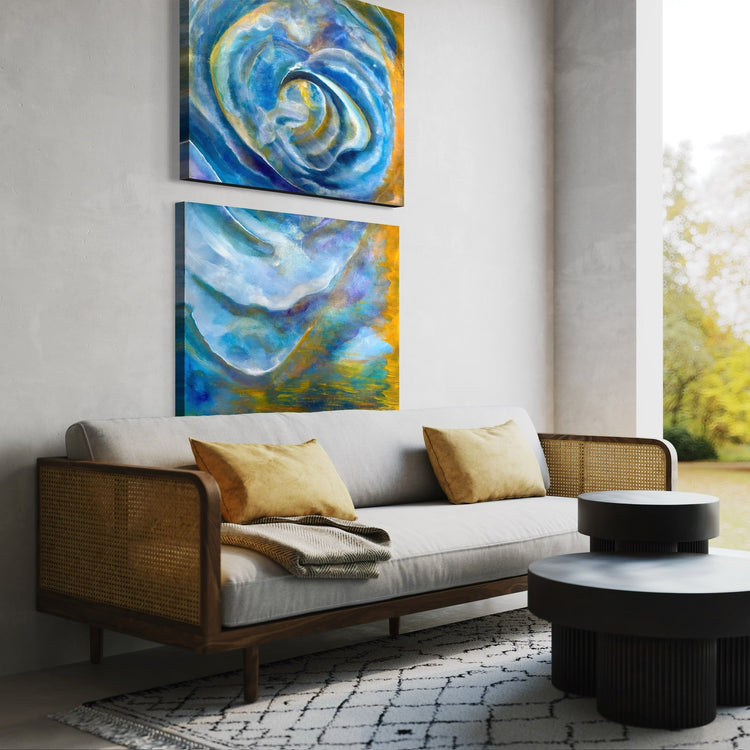 Dawn of the liquid sky Abstract Oil Painting - Laurie Rubell interior view with separate canvases 