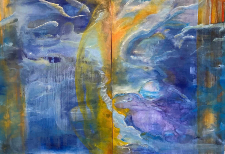  Dividing the Invisible Star, two-canvas abstract oil painting by Laurie Rubell