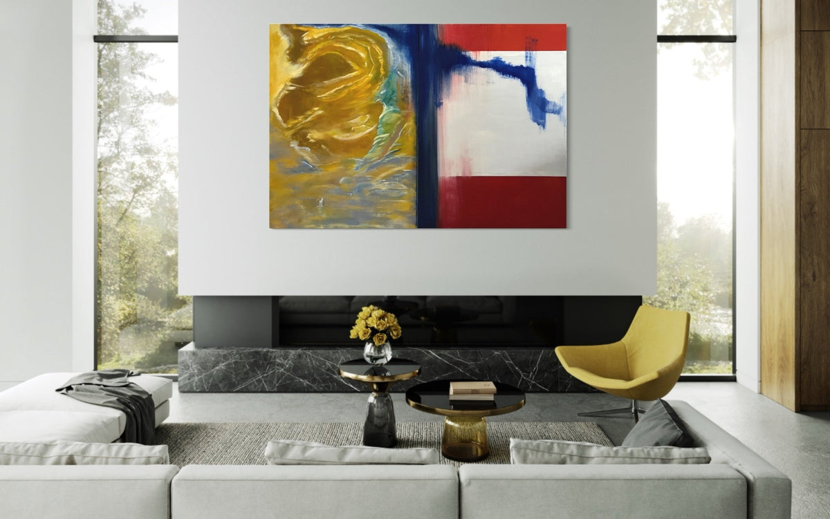 Flag 83 abstract diptych displayed on a wall in a contemporary interior