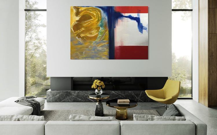 Flag 83 abstract diptych displayed on a wall in a contemporary interior