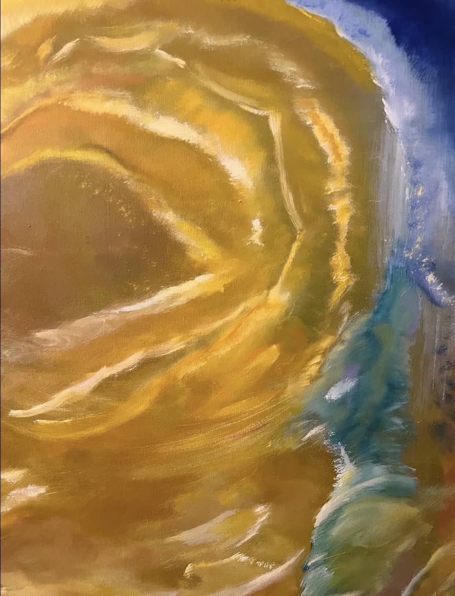 Detail of Flag 83 showing layered oil paint, vibrant color and expressive brushwork