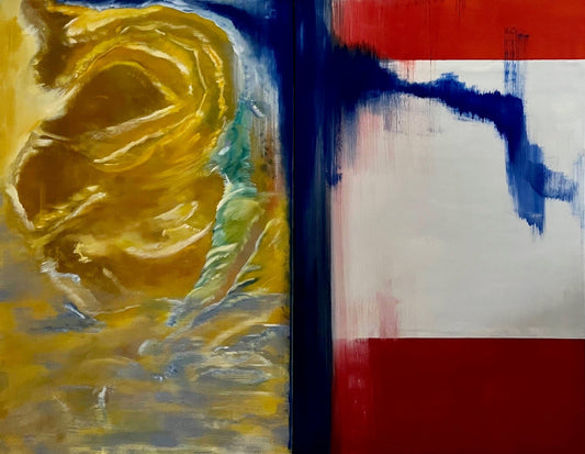 Flag 83, two-canvas abstract oil painting by Laurie Rubell